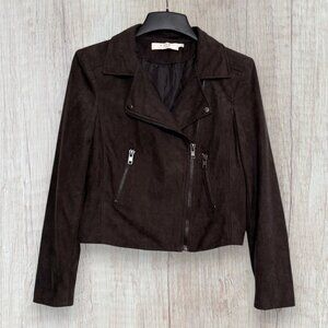 ASTR The Label Charcoal Taupe Faux Suede Moto Jacket Zip Front Women’s Size L